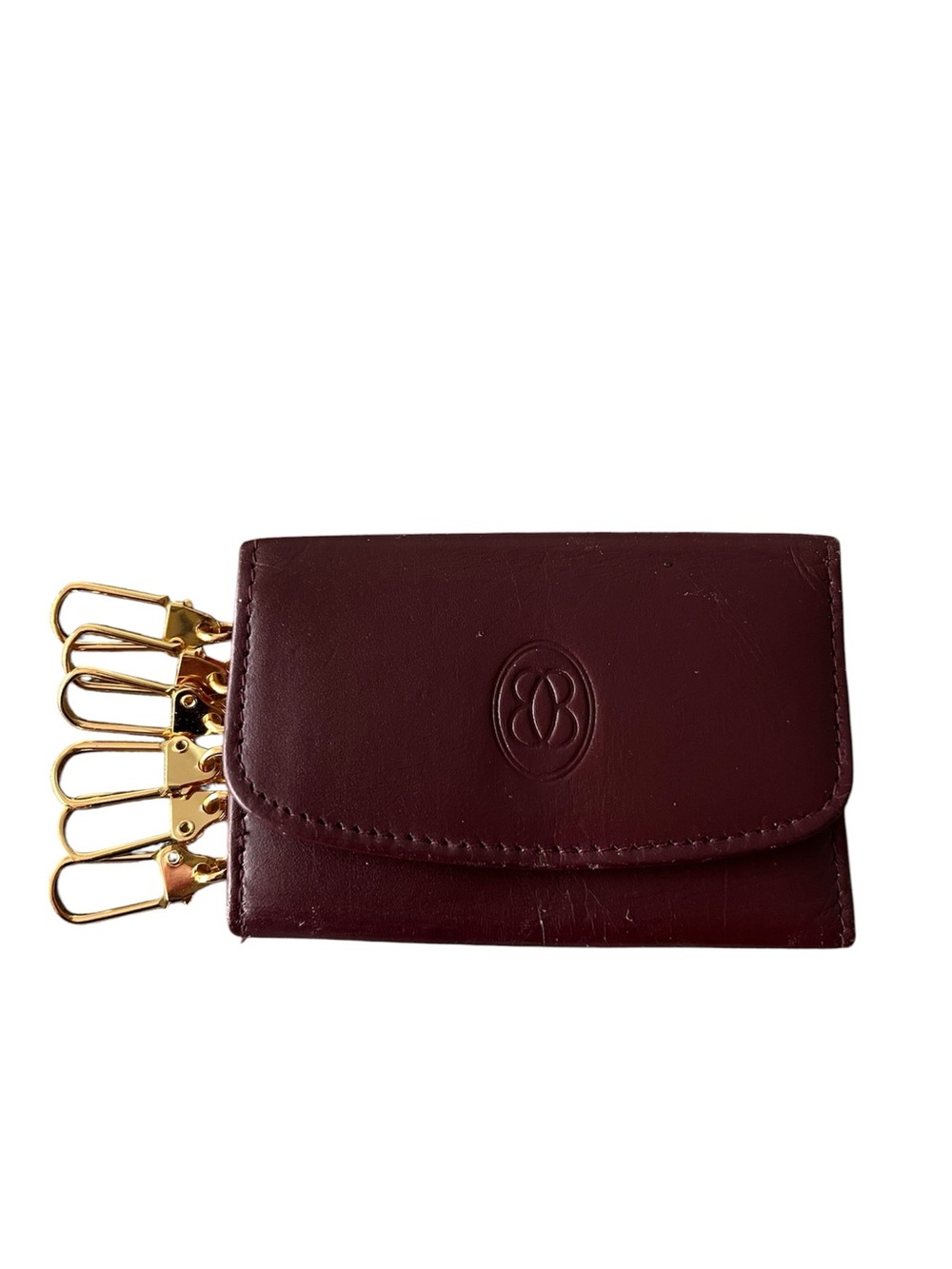 Vintage Buxton Leather Key Tainer Case Ring - Burgandy Maroon Brown